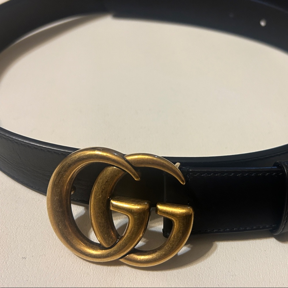 Authentic Gucci Black Belt with Gold GG Buckle